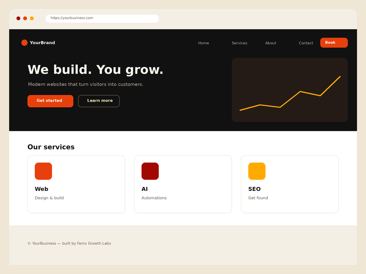 Website landing page mockup built by Fenix Growth Labs